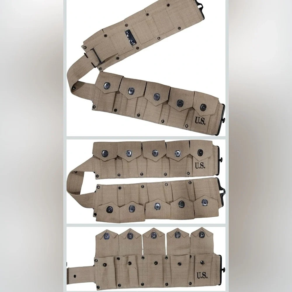 U.S Army Rifle Cartridge WWII Springfield 10 Pocket Canvas Ammo Belt Bandolier - Picture 2 of 4